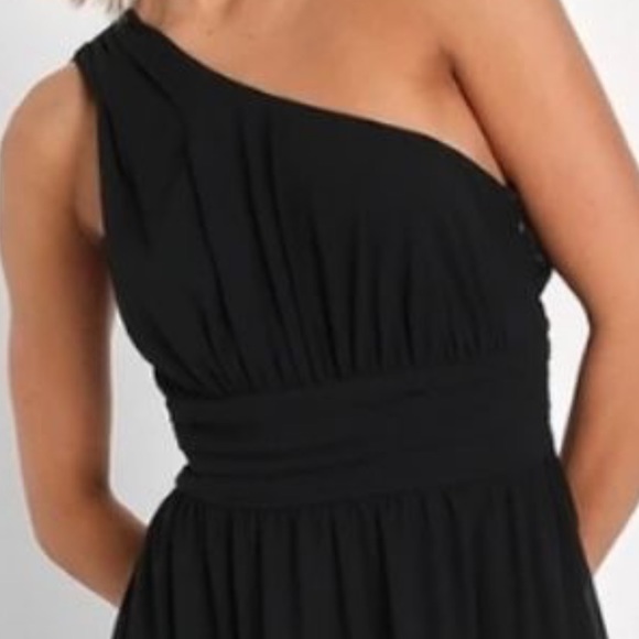 Lulus Graciously Gorgeous black one shoulder cut out long gown Small NWOT sheer - Picture 5 of 7
